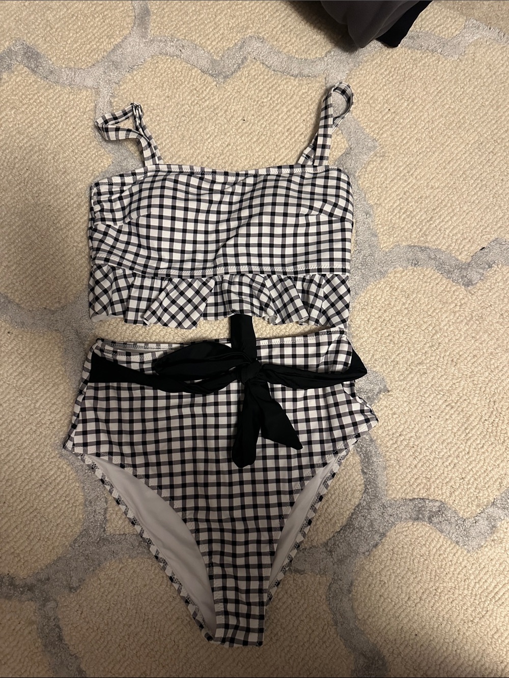 Cupshe Black and White Gingham Ruffle Peplum two piece